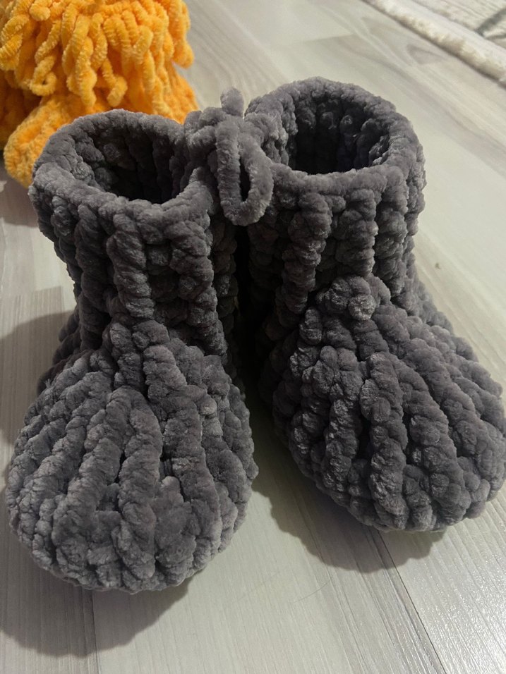 Kızlar için Bej Örgü Yün Ev Terliği EL Emeği - Görsel 5