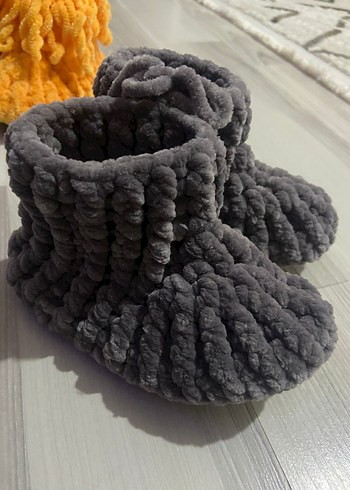 Kız Çocuk Gri Örgü Sıcak Ev Terliği - Görsel 9