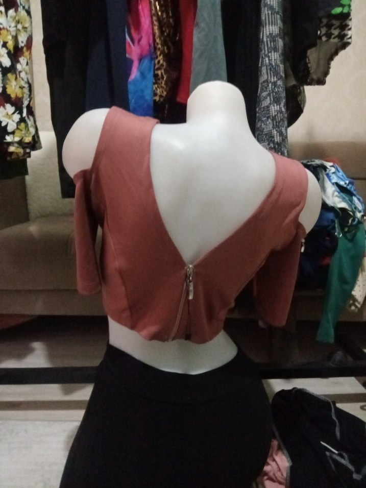 Pembe Mini Kolsuz Fitted Bluz - Görsel 2