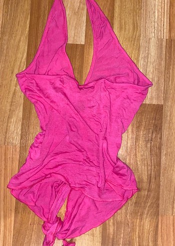 pembe coquette sırtı acik taş detaylı baglamalı üst - Görsel 3