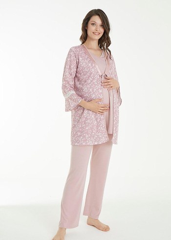 Pembe Bağcıklı Hamile ve Emzirme Pijama Takımı