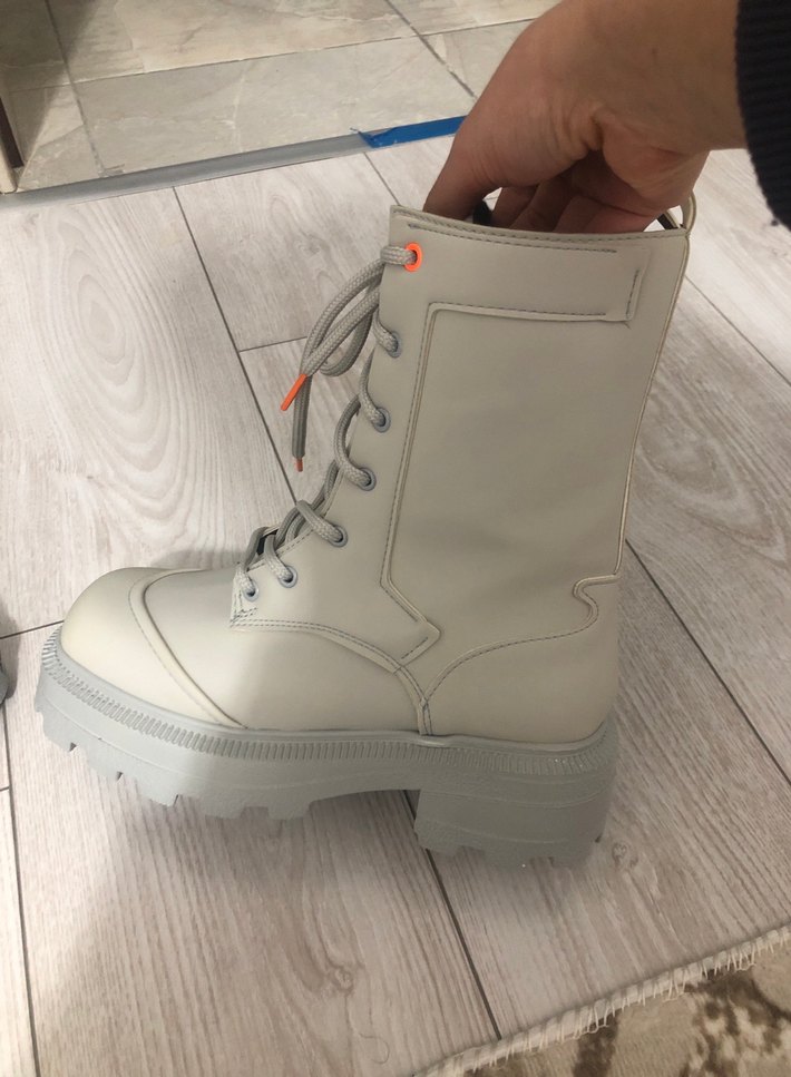 Gri Bağcıklı Kadın Botu, İnce Topuklu - Görsel 2