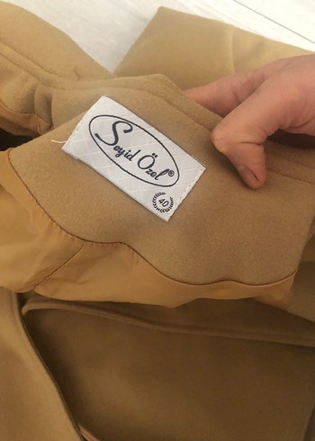 Bej Düğmeli Uzun Kadın Keten Kaban - Görsel 3