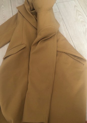 Bej Düğmeli Uzun Kadın Keten Kaban - Görsel 2