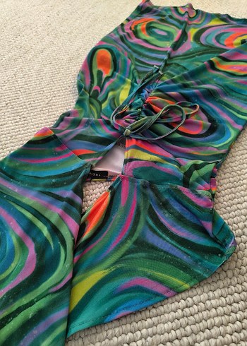 Kadın Çok Renkli Mini Halter Yaka Drapeli Elbise - Görsel 4