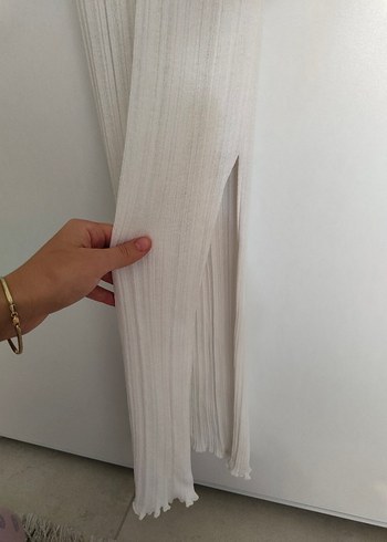 Beyaz Fitilli Uzun Triko Elbise - Görsel 3