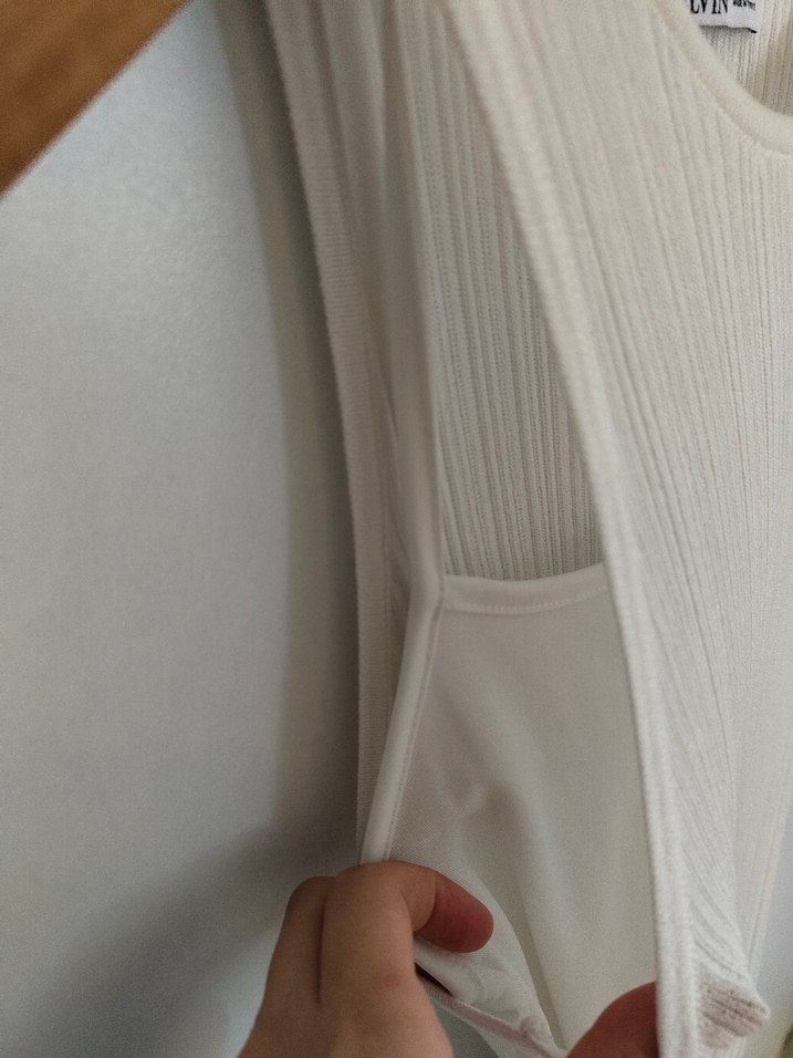 Beyaz Fitilli Uzun Triko Elbise - Görsel 5