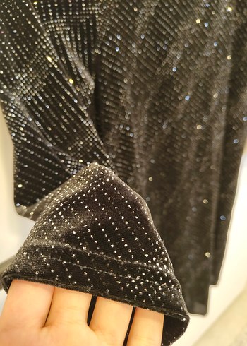 Siyah Payetli Mini V Yaka Elbise - Görsel 6