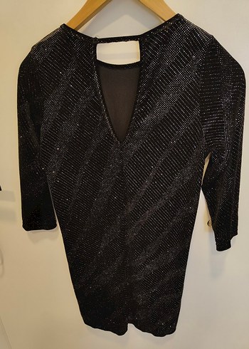 Siyah Payetli Mini V Yaka Elbise - Görsel 2