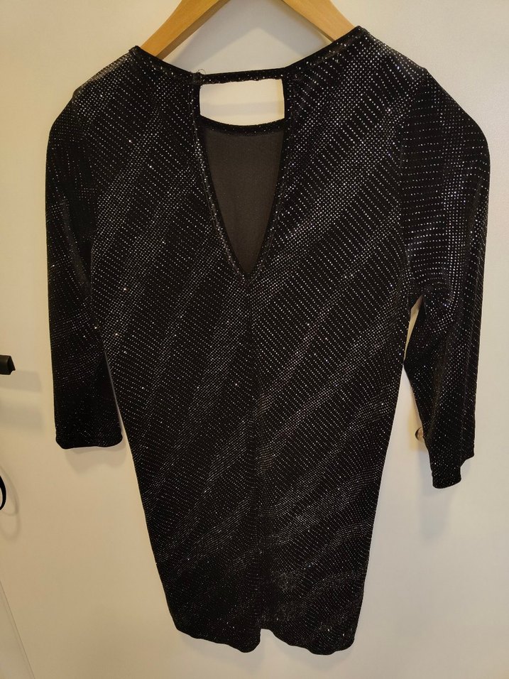 Siyah Payetli Mini V Yaka Elbise - Görsel 2
