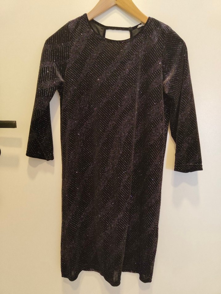 Siyah Payetli Mini V Yaka Elbise - Görsel 4