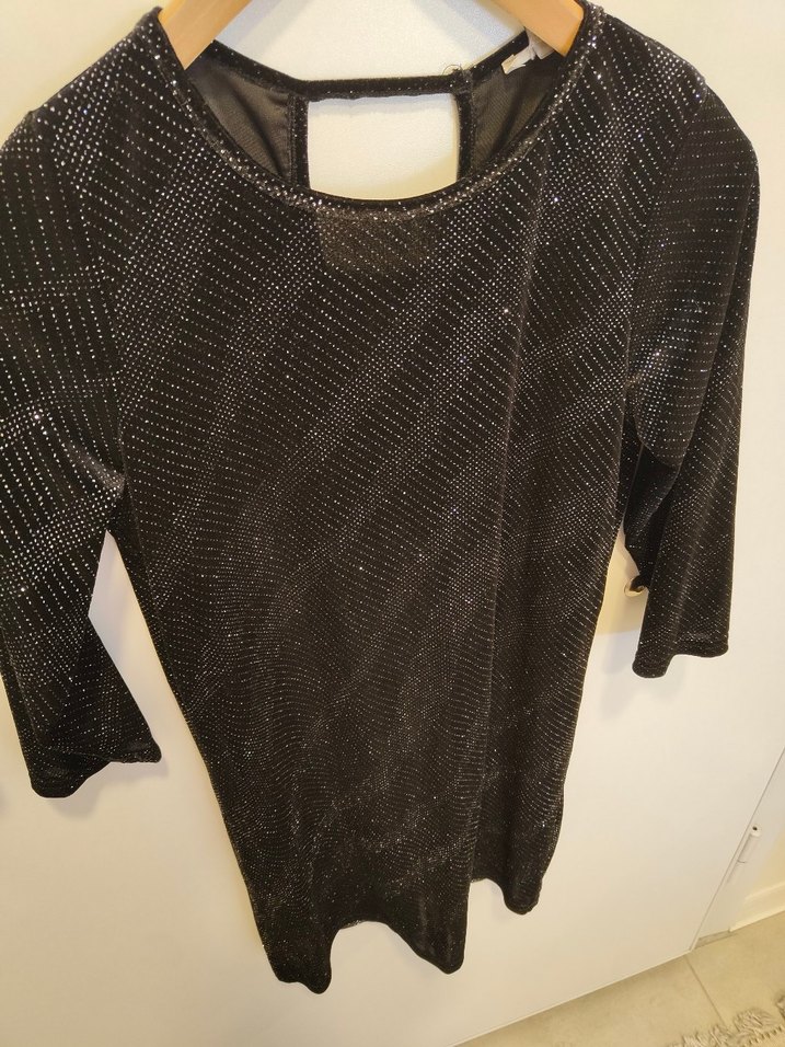 Siyah Payetli Mini V Yaka Elbise - Görsel 3