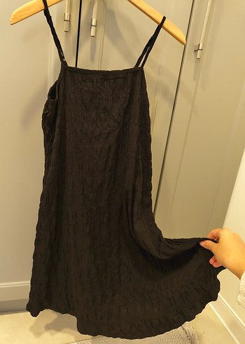 Kadın siyah Bohem Midi Keten Elbise - Görsel 2