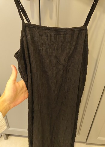 Kadın siyah Bohem Midi Keten Elbise - Görsel 3