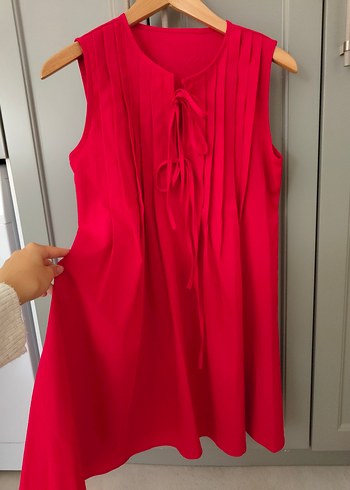 kırmızı keten elbise - Görsel 2