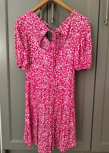 Pembe Bağlama Desenli Bohem Midi Elbise - Görsel 3