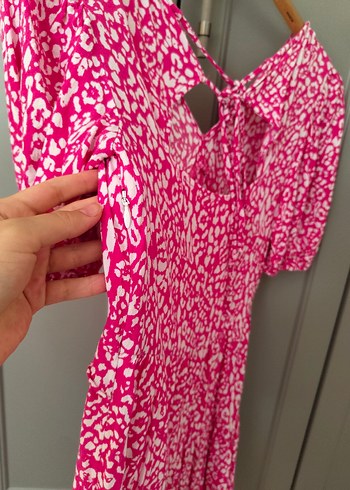 Pembe Bağlama Desenli Bohem Midi Elbise - Görsel 2