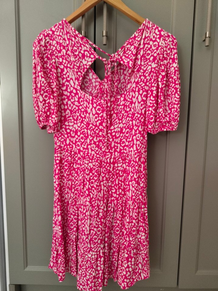 Pembe Bağlama Desenli Bohem Midi Elbise - Görsel 3