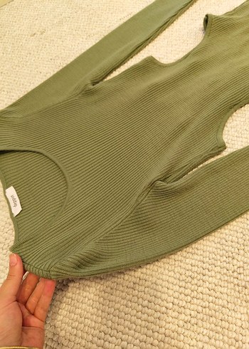 yeşil Triko Kuşaklı Uzun Elbise - Görsel 3