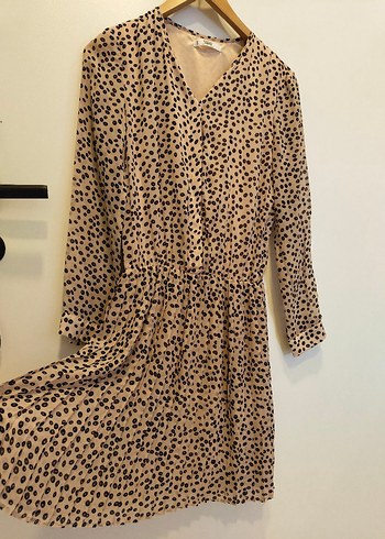 Bej Leopar Desenli Uzun Kol Elbise - Görsel 4