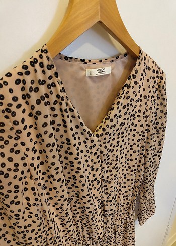 Bej Leopar Desenli Uzun Kol Elbise - Görsel 2