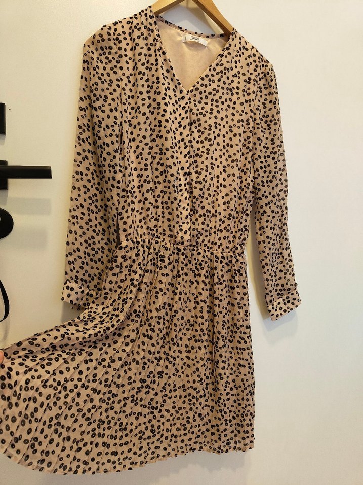 Bej Leopar Desenli Uzun Kol Elbise - Görsel 4