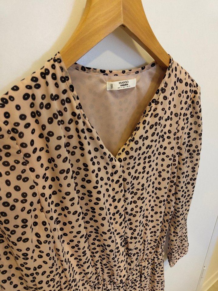 Bej Leopar Desenli Uzun Kol Elbise - Görsel 2