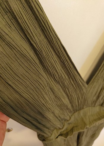 Kadın Haki Uzun Keten elbise - Görsel 4