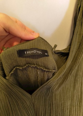 Kadın Haki Uzun Keten elbise - Görsel 5