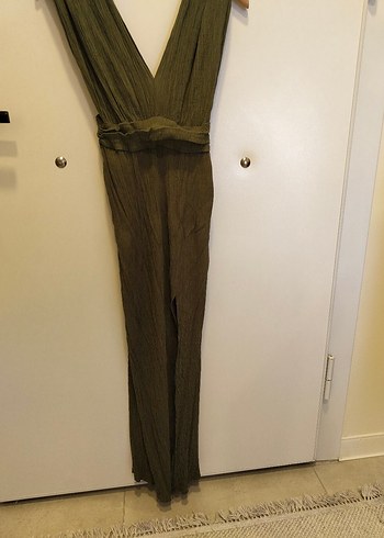 Kadın Haki Uzun Keten elbise - Görsel 2