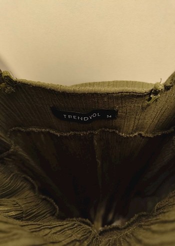 Kadın Haki Uzun Keten elbise - Görsel 6