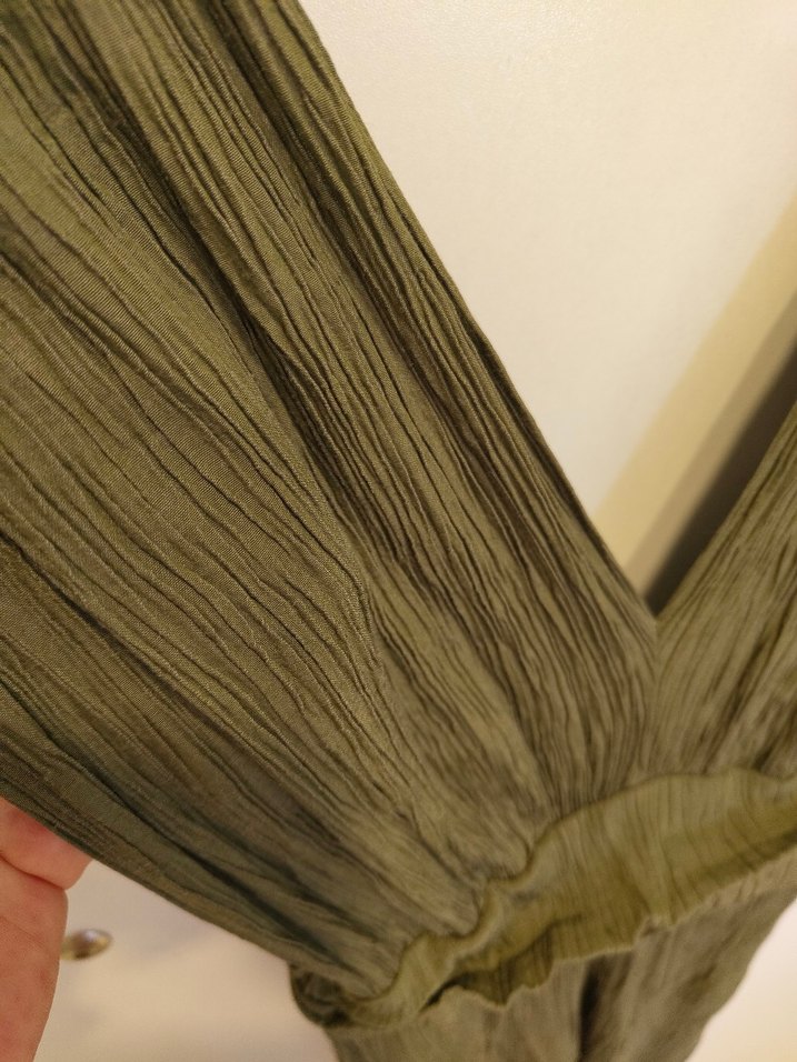 Kadın Haki Uzun Keten elbise - Görsel 4