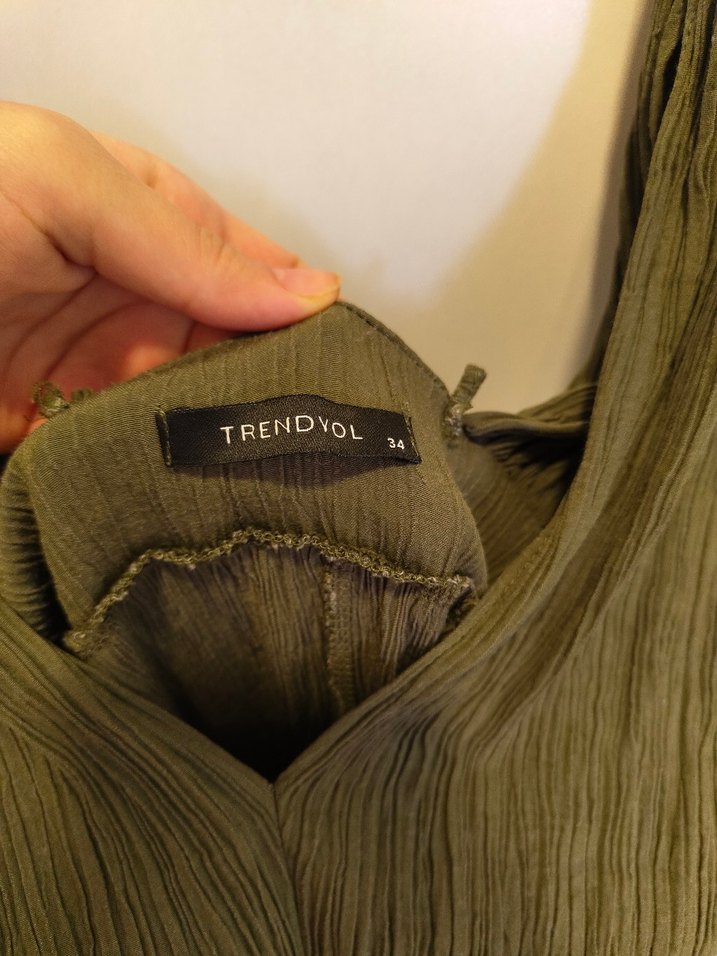 Kadın Haki Uzun Keten elbise - Görsel 5