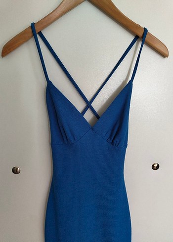 Kadın Lacivert V Yakalı Uzun Elbise - Görsel 2