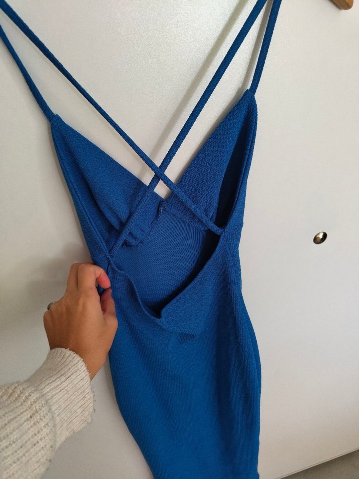 Kadın Lacivert V Yakalı Uzun Elbise - Görsel 4