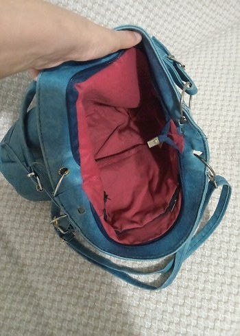 Mavi Süet Fermuarlı Kadın Çanta - Görsel 4