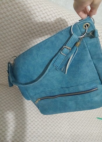 Mavi Süet Fermuarlı Kadın Çanta - Görsel 2