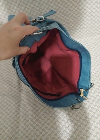 Mavi Süet Fermuarlı Kadın Çanta - Görsel 3