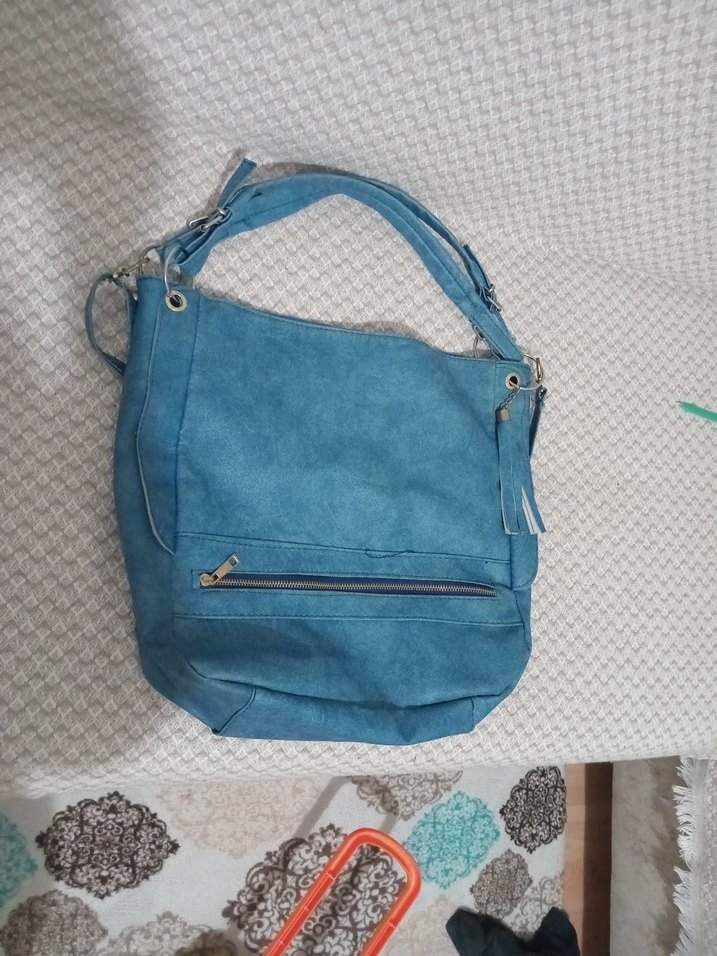 Mavi Süet Fermuarlı Kadın Çanta - Görsel 5