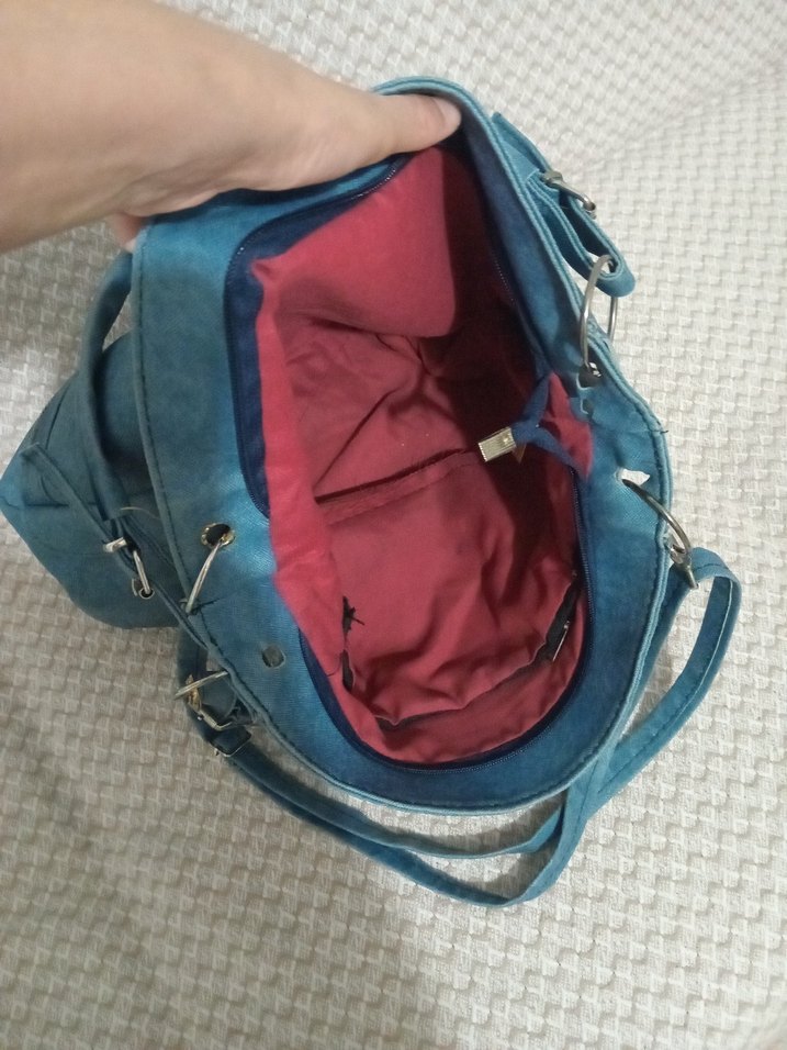 Mavi Süet Fermuarlı Kadın Çanta - Görsel 4