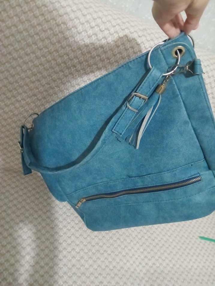 Mavi Süet Fermuarlı Kadın Çanta - Görsel 2