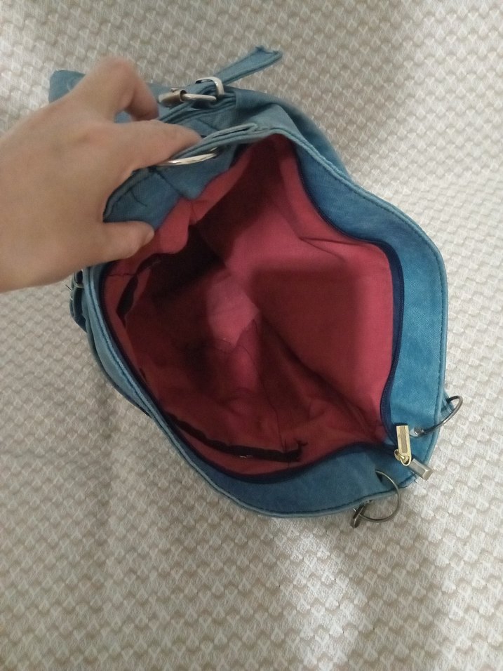 Mavi Süet Fermuarlı Kadın Çanta - Görsel 3