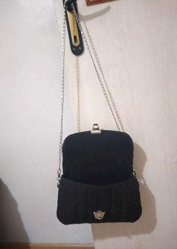 Zincir Detaylı Siyah kanvas canta el yapımidir - Görsel 5