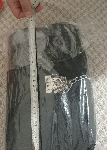 Zincir Detaylı Siyah kanvas canta el yapımidir - Görsel 11