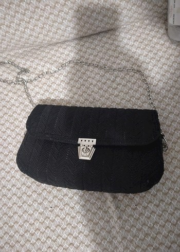 Zincir Detaylı Siyah kanvas canta el yapımidir - Görsel 8