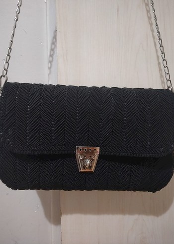 Zincir Detaylı Siyah kanvas canta el yapımidir - Görsel 9