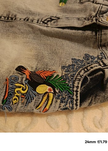 Nakışlı Gri Kot Kız Eteği - Görsel 2