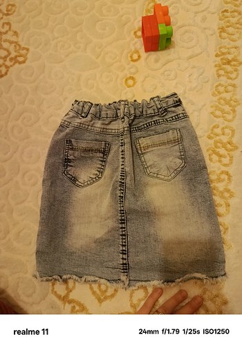 Nakışlı Gri Kot Kız Eteği - Görsel 5