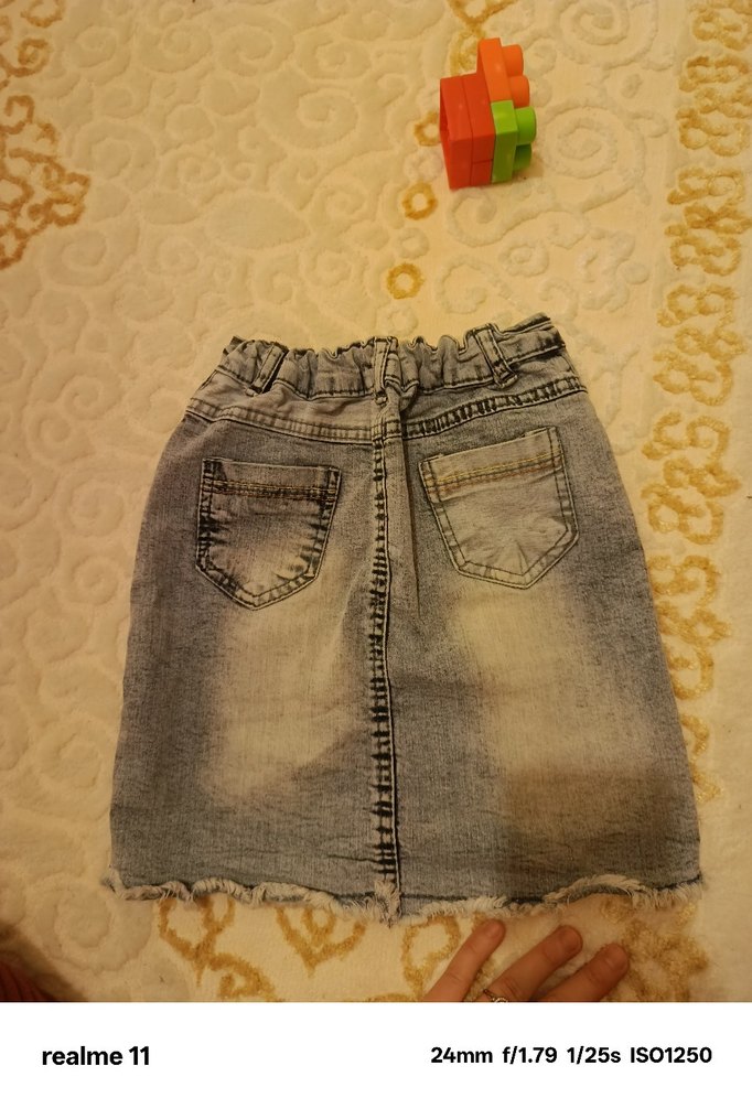 Nakışlı Gri Kot Kız Eteği - Görsel 5