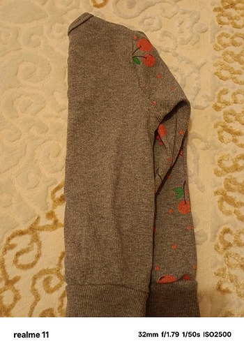 Kız Çocuk Gri Kiraz Desenli Düğmeli Sweatshirt - Görsel 4